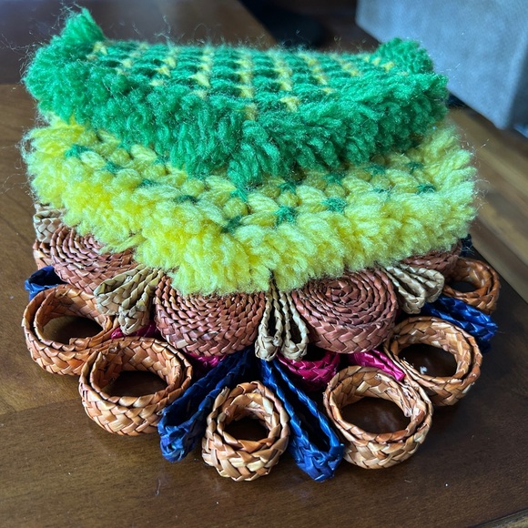 Lot of 4 Vintage Raffia Straw/Wool Wicker Rattan Trivet Hot Pads Decor Boho - Picture 10 of 10